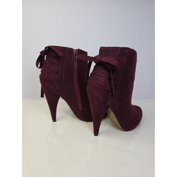 Izabella Rue Baker Maroon Suede Like Ankle Boots High Heel Zip Up S 7 Bow Detail - Picture 6 of 12